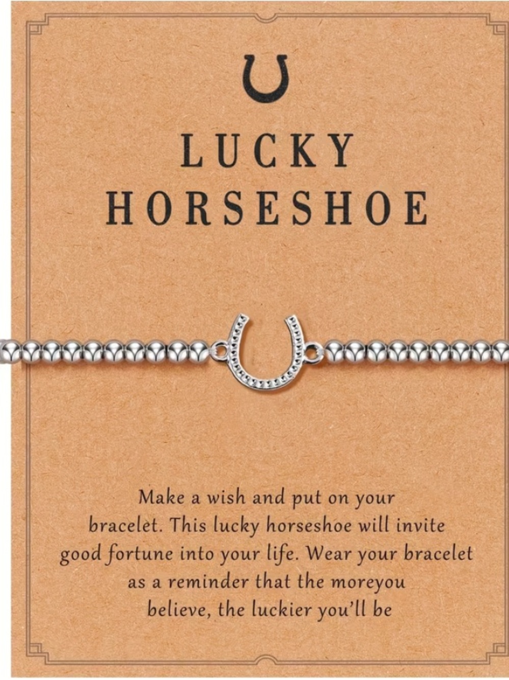LUCKY Horseshoe Silver tone Beaded Bracelet